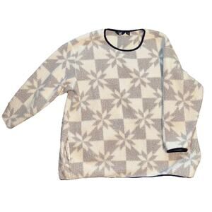 Lands End Fair Isle Snowflake Gray And White Sz 2X Pullover Fleece Outerwear
